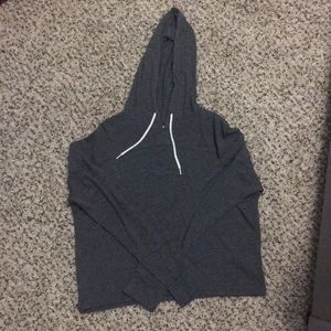 GREY CROP TOP HOODIE W/ WHITE STRINGS
